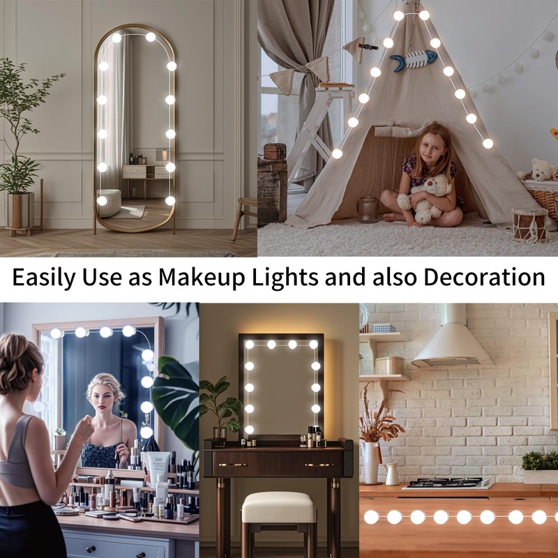 LED Vanity Mirror Lights with 12 Stick On Dimmable Bulbs,