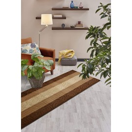 Custom Size Hallway Runner Rug, Slip Resistant, 26 Inch Wide X Your Choice of Length, Scroll Brown, 26 Inch X 25 feet