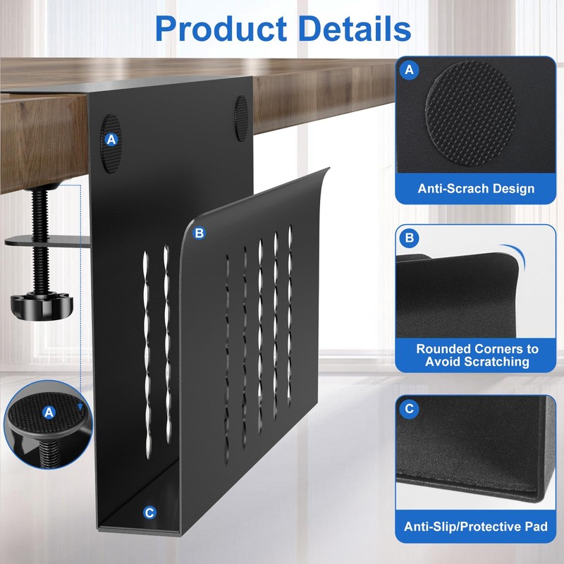 HAMOPY Desk Side Storage, Single-Layer Steel Hanging Desk Organizer with