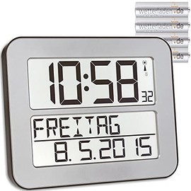 TFA Dostmann Timeline Max Radio Controlled Wall Clock Digital Day Clock with Alarm Function