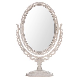 Uonlytech Oval Dressing Mirror Tabletop Makeup Mirror, Vintage Oval Shaped Makeup Mirror Swivel Cosmetic Mirror with 360 Degree Rotation for Women Travel Bedroom, Beige