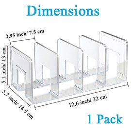 SAYEEC Acrylic File Sorter, Clear File Holder Acrylic Desk Organizer, Sturdy Desktop File Organizer File Folder Holder Rack for Envelopes Mail Letter Paper Notebook Electronics (4 Sections, 1 Pack)
