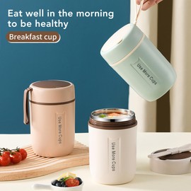 Insulated Food Jar, 600ml Stainless Steel Soup Thermo Leakproof Insulated Food Container Portable Vacuum Insulated Kids Food Jar with Folding Spoon for School Office Picnic