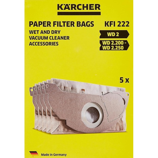 Kärcher - 5 x Filter Paper Bags for Water and Dust Vacuum Cleaner - Compatible with: A2000 to A2099 and WD2.000 to WD2.399 - Ref 6.904 - 322.0, 69043220
