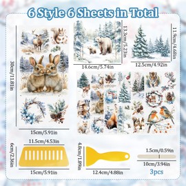 WANDIC 6 Sheets Rub On Transfer Sticker, Winter Snow Elk Decal for DIY Scrapbooking Photo Albums Furniture,15 * 30cm