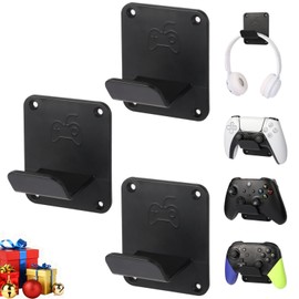 Soportes para driver de pared, paquete de 3 soportes de pared con almohadillas para orejas antideslizantes, soporte de auriculares premium para controladores y auriculares, color negro
