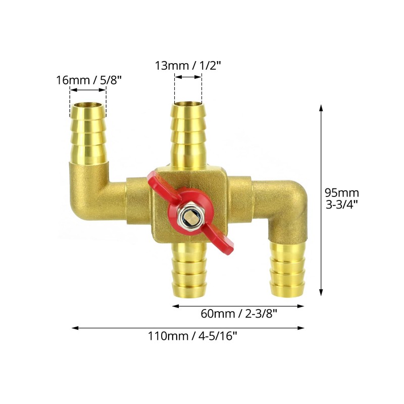 QWORK Solid Brass 5/8" 4-Way Heater Control Valve with Switch,