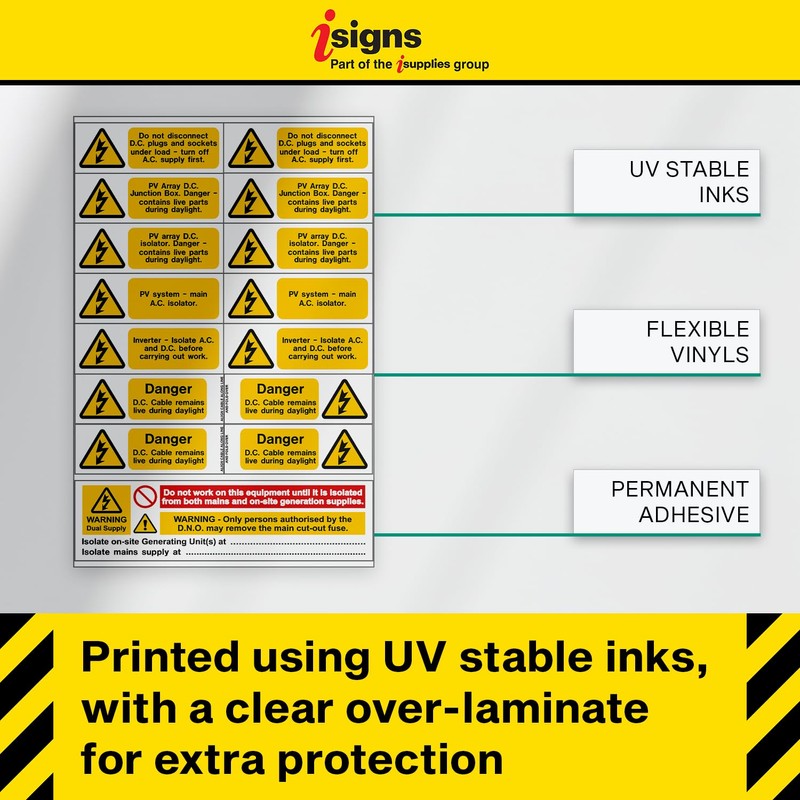 iSigns Solar Contractor Pack, Solar Panel Safety Labels Ideal for