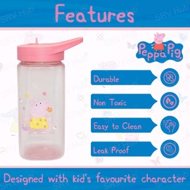 Pepa Pig Straw Water Bottle, 420 ml, Square Plastic Water Bottle, BPA Free, Blue for Ages 6 Months +