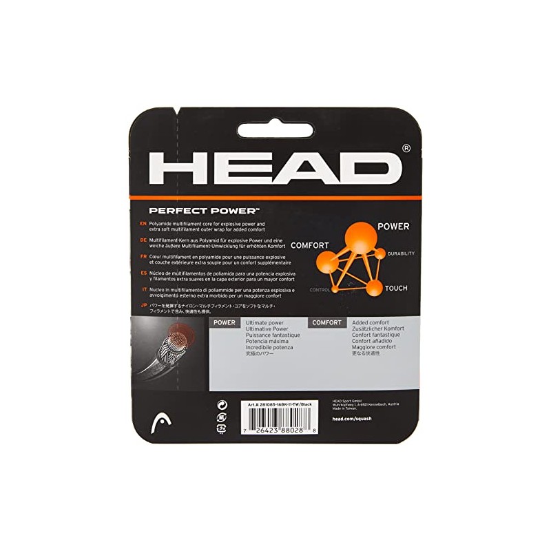 Head Perfect Power Squash Racquet String - Multi-Colour/Black, Size 16