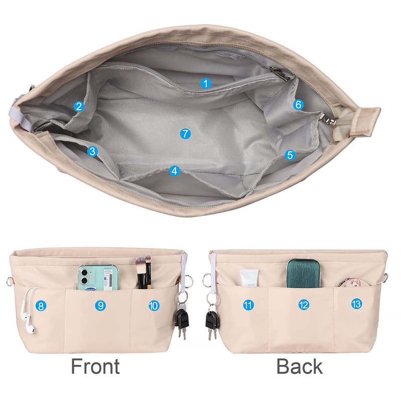 Etercycle Handbag Organiser, Nylon Bag Organiser with Key Ring, Inner