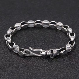 Ushinelit Men’s Retro Skull Stainless Steel Chain Chunky Rhombus Bracelet Link Pattern Engraved 22cm (8.66 inch)