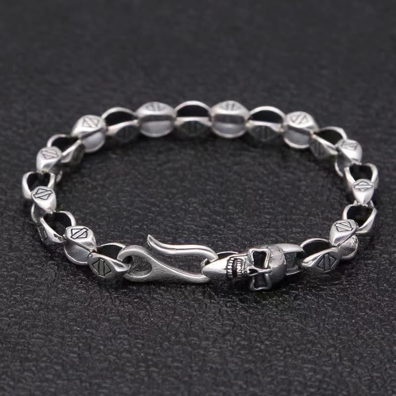 Ushinelit Men’s Retro Skull Stainless Steel Chain Chunky Rhombus Bracelet