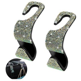 Newellsail Autositz-Haken Glitzernde Kristall Kopfstütze Aufhänger Auto Rücksitz Aufbewahrungshaken für Geldbörse, Handtasche, Lebensmitteltasche 2 Stück (AB Weiß)