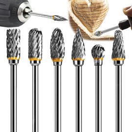 Begpoee 6 Piece Rasp Set Carbide Rotary, Carbide Rotary File Set, Metal Wood Cutter with 1/8 Inch Shank, for Grinder, Carving, Metal Polishing, Engraving, Drilling (Silver)