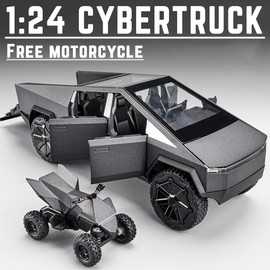 1/24 Toy Truck Model Pickup Truck with RV Motorcycle, Alloy Diecast Metal Model Toy Trucks Vehicle with Sound and Light, Simulated Pick-Up Play Trucks for Kids Adults (Dark Gray)