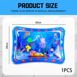 Baby Water Mat, 69x50cm Tummy Time Water Mat for Babies, Water Mat Baby Sensory Sensory Play Mat for Early Development, Square Dolphin Design (Blue)