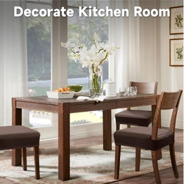 Leather Seat Covers Dining Chairs Waterproof Kitchen Chair Seat Covers Set of 4, Wipeable 4-Sided Super Elastic PU Chair Covers Dining Chairs for Dining/Kitchen Room and Dust Resistant(Coffee, 4PCS)