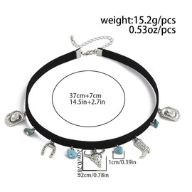 FFLaiwah Feather Western Turquoise Choker Necklace for Women Cowboy Hat Silver Plated Black Brown Suede Boho Summer Cowgirl Rodeo Country Concert Outfits Jewelry Accessories-A