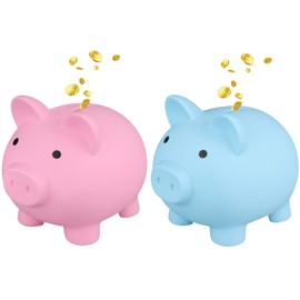 2Pcs Cute Piggy Bank Plastic Pig Money Bank Adults Piggy Bank Pig Money Box Coin Bank Plastic Saving Coin Box for Boys Girls Kids (Big) (Blue, Pink)