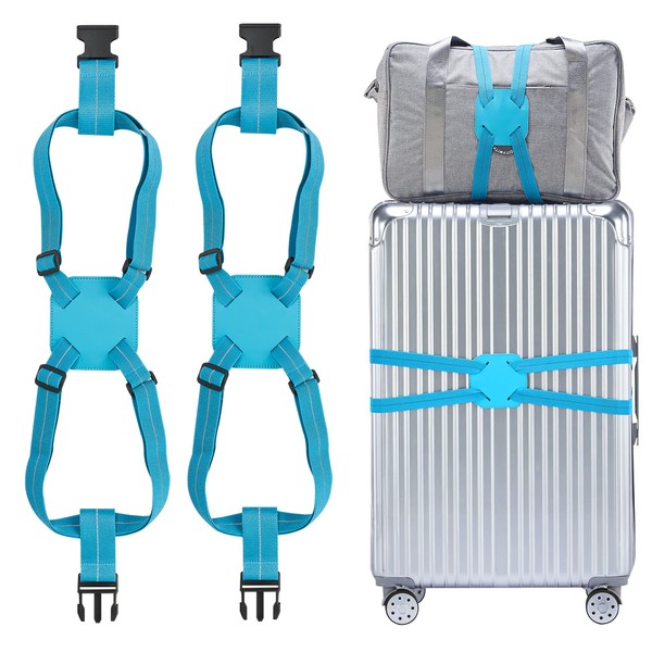 Travelkin - Correas de equipaje para maletas, para añadir una bolsa, bolsa de viaje con cinturón elástico para equipaje (azul, 2 unidades)
