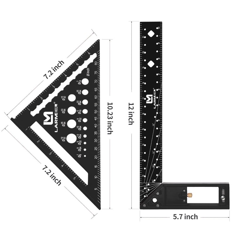 LARMEIL 12 Inch Framing Carpenter Square, Woodworking Square Ruler, Try
