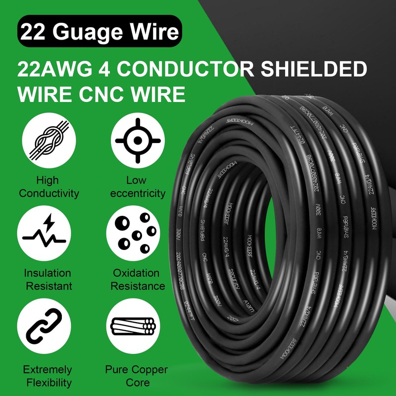 MOOKEERF 22/4 22AWG 4 Core Shielded Wire 30FT,22 Gauge Shielded