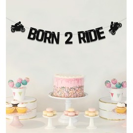 KEWUFD Born 2 - Bandera de viaje, color negro, decoración para fiesta de cumpleaños de segundo año, papel con purpurina para vehículo