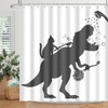BIYSUC Cat Dinosaur Shower Curtain Funny Cat Help Dino Bathe