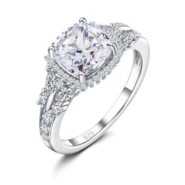 DAYBYDAY 2ct Cubic Zirconia Cushion Cut Engagement Ring 925 Sterling Silver Cz Rings for Women Created Diamond Butterfly Wedding Ring Size 8 April Birthstone Jewelry