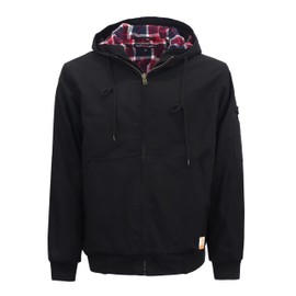 BOCOMAL FR Jacket Insulated Flame Resistant Hoodies Duck Black Hooded Coat Outwear Light Water Repellent and Oil Resistant.