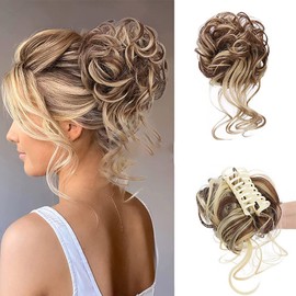 FaringotoTousled Updo,Messy Bun Hair Piece,Hair Topper in Human Hair,Wig Band