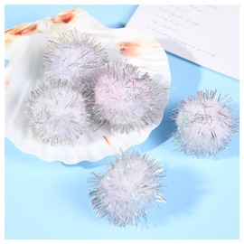 GreatRise 4 cm Pompoms with Glitter Round Pompom Pom Pom Sequins Balls Christmas Pom Pom Faux Fur Bobble Faux Fur Bobble for Funny DIY Creative Crafts White Pack of 20