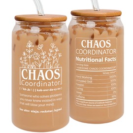 Lucagift Thank You Gifts for Women, Boss Lady, Coworker, Manager, Office, Teacher, Nurse, Friends - Chaos Coordinator Gifts - Boss Day Gift, Teacher Appreciation Gift - 16 Oz Can Glass