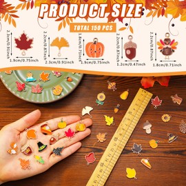 Cunno 150 Pcs Fall Charms Bulk for Jewelry Making Maple Leaf Pumpkin Turkey Charms Autumn Thanksgiving Pendants Bracelets Necklaces Earrings Head Cord DIY Craft Supplies Holiday Decor