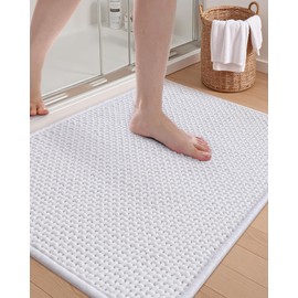 Color&Geometry Chenille Rubber Backed White Bathroom Rugs- Non Slip, Absorbent, Quick Dry, Washable- 23.5"x35.5" Large Bath Mat Thin Bathroom Rugs Fit Under Door
