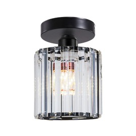 LEDSone Modern Mini Chandelier Crystal Ceiling Light Fixture, Semi Flush Small Mount Round Ceiling Light, Ideal for Kitchen, Bedroom, Living Room, Hallway Lighting (Black)