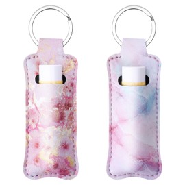 Gerkia Two-piece Chapstick Holder KeyChain，Cute Leather Women and Men Lip Balm Holder Lipstick Key Chain.