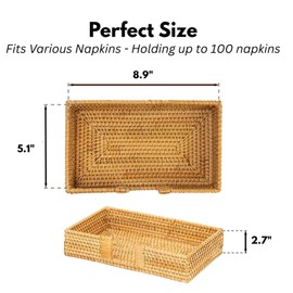 Onhomes Napkin Holder for Table, Natural Rattan Napkin Holders for Paper Napkins, Decorative Cocktail Napkin Holder, Wicker Tray Napkin Holders for Kitchen, Guest Towel Holder Tray for Bathroom