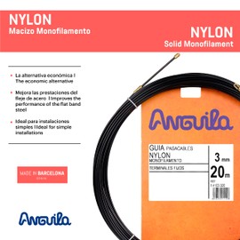 Anguila| Kabeleinziehhilfen | Feste Endstücke | Einzelfaser massiv | Nylon | Farbe Schwarz | Durchmesser 3mm| 20 Meter