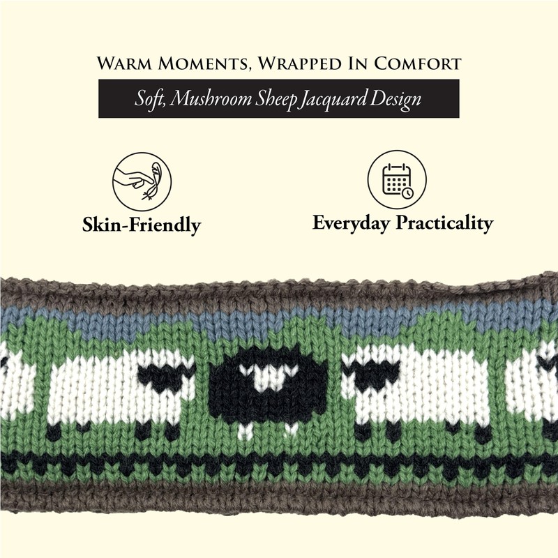 Aran Knitted Sheep Headband, Winter Headband for Women (Mushroom, One