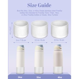 Toykee Silicone Water Bottle Boot 2Pcs for Owala Freesip 24oz - Anti-Slip Protective Bottom Cover Bumper Protector Sleeve Accessories with Lid Cleaning Brush White