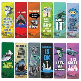 Creanoso Funny Cool Shark Bookmarks (2-Sets X 6 Cards) – Daily Inspirational Card Set – Interesting Book Page Clippers – Great Gifts for Adults and Professionals