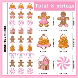 Pink Christmas Gingerbread Man Garlands Christmas Party Decorations 8PCS Xmas Tree Peppermint Candy Paper Garland Banners Gingerbread House Ceiling Decor for Holiday Baby Shower Birthday Supplies