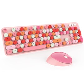 Wireless Keyboard and Mouse, KOOTOP Cute Black Keyboard and Mouse, 2.4G Wireless Keyboard with Retro Round Keycap for PC, Mac, Laptop,Tablet,Computer Windows (Black)