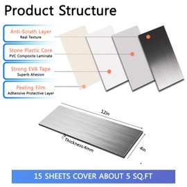 15 PCS Peel and Stick Aluminum Backsplash for Kitchen, 4" x 12" Self-Adhesive Stainless Steel Metal Tiles, Stick on Tiles for Subway Backsplash, Kitchen, Bathroom, Laundry Room, Camper, Fireplace, RV