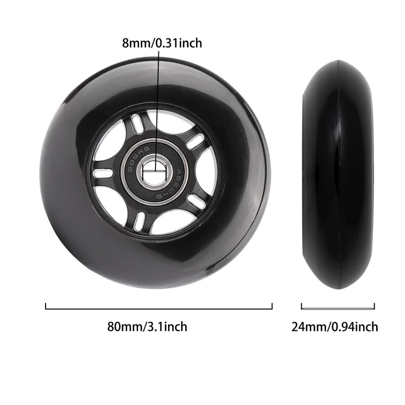 Fichanko Inline Skate Wheels, 72mm 76mm 80mm, 8 Pack with