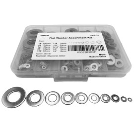IEUYO 304 Stainless Steel Flat Washer Assortment Kit 2# 4# 6# 8# 10# 12# 1/4" 5/16" 3/8" 1/2",10Sizes/440PCS