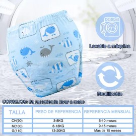 6 Pañales Entrenadores Reutilizables Ecológico Algodón Niños                                                                                          