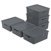 6-Pack Plastic Storage Baskets with Lid, Organizer Bins, Gray